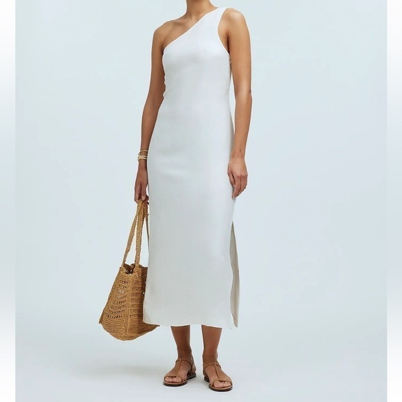 Madewell One-Shoulder Midi Dress in Lighthouse‎ white size 2 NWT NQ624 - Picture 1 of 12